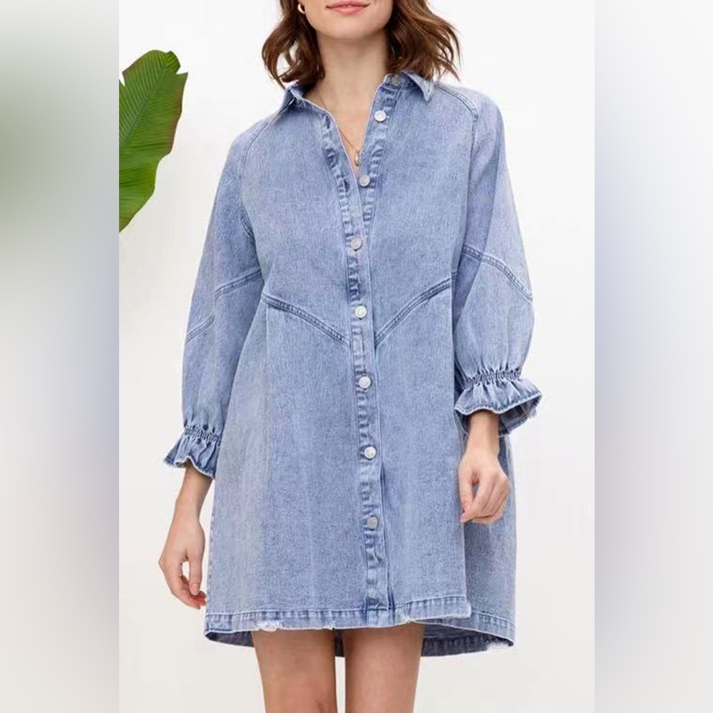 Denim Button-Up Dress - Picture 1 of 4